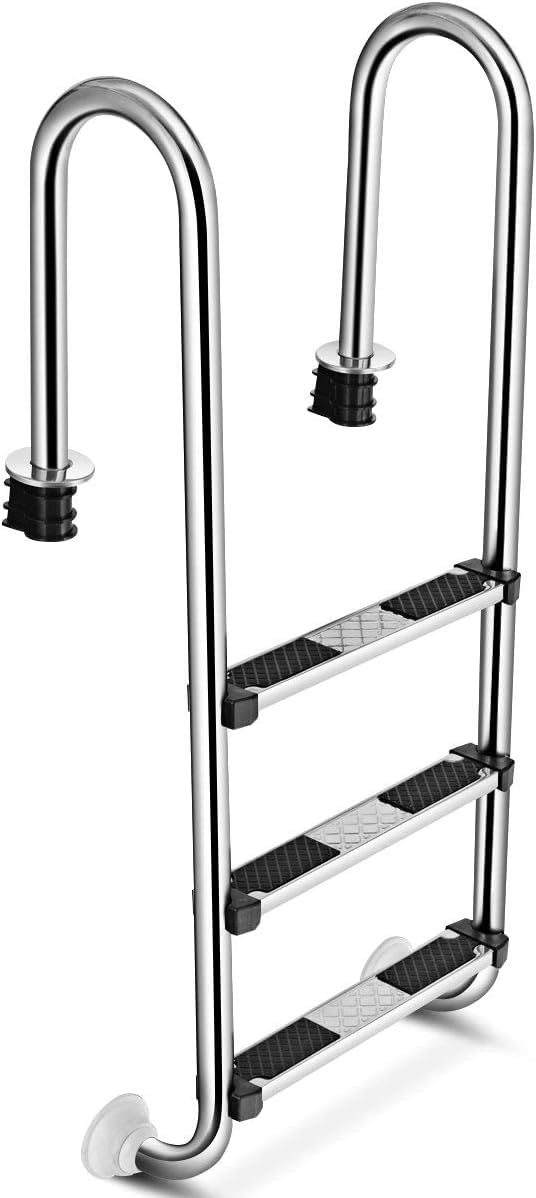 RELAX4LIFE Escalera de Piscina de Acero Inoxidable con 3 Peldaños Antideslizantes, Escalera Piscina Desmontable para Piscina, SPA y Parques Acuático, Carga 150kg, 55x25x132,5cm, Plateado