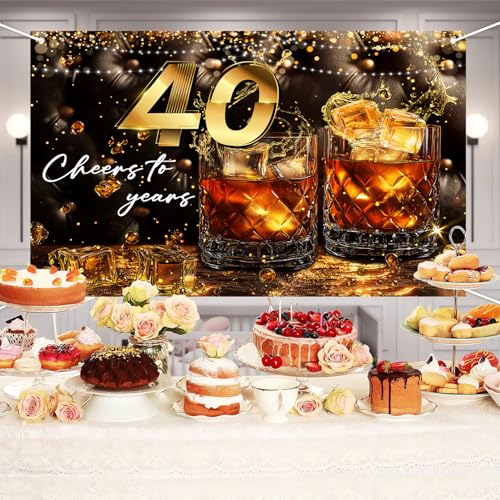 Fondo de cumpleaños 40 años 7x5 ft negro y dorado para foto miniatura 3