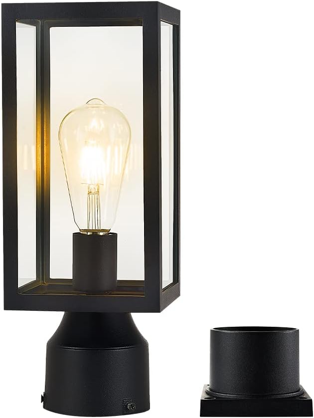 Outdoor Post Light,Waterproof Cast Aluminium Lamp Post Light Fixture,Post Lantern with Pier Mount Base,Matte Black,13.8'',Suitable for Garden,Yard or Driveway,etc