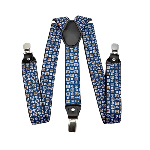 Guador Bretelles Homme, Bretelles Homme Larges Réglable 3 Clips Y Pour Travail Elastique Ultra Résistant Clips Métal Fort Largeur 3,5cm Classe (Bleu+noir(Clip))