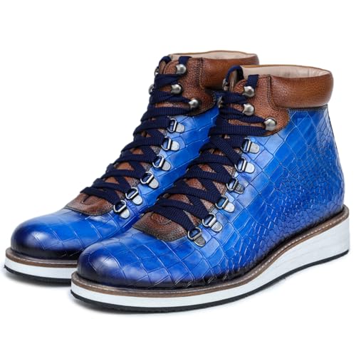 Image of Textured Hiking Boots with High Top Ankle with Lace Up Closure | Cushioned Footbed | Block Heel and EVA Outsole | Leather Upper | Casual & Outdoor Footwear for Men