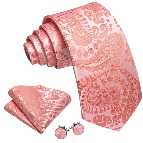Image of YOHOWA Mens Ties Set Wedding Paisley Neckties with Handkerchief Cufflinks Formal Business