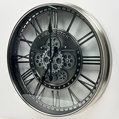 Dorboker Real Moving Gears Wall Clock Large Modern Metal Clocks For Living Room Decor, Industrial Steampunk Unique Vintage Rustic Decorative Clock For Home Farmhouse Office, 27.6 Inch,Gunmetal Roman #TOP1