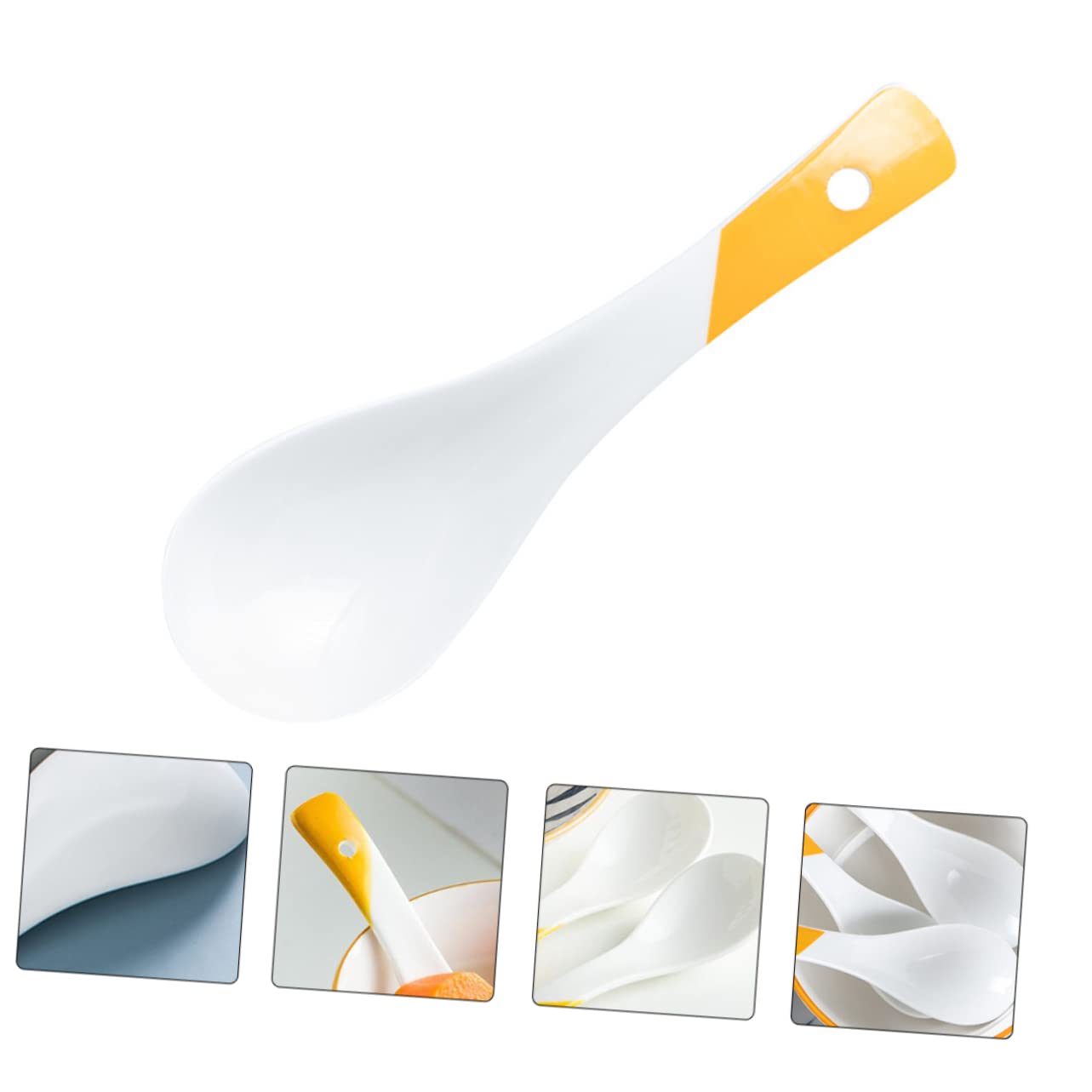 CIYODO 4pcs Ceramic Spoon Chinese Spoons Honey Spoon Restaurant Spoon Silverware Spoons Soup Spoons Asian Noodles Spoon Tasting Spoon Asian Spoon Dessert Spoons Ladle Spoon Ceramics White