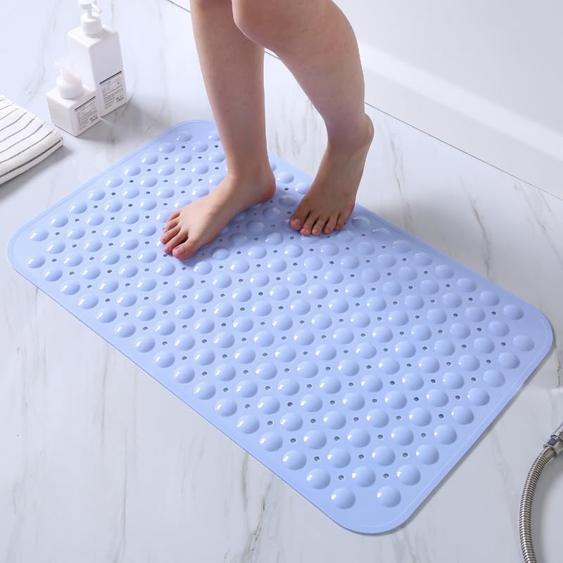 samlyru お風呂 浴槽内滑り止めマット 40×80cm TPR素材 衝撃吸収 吸盤付き 転倒予防 防カビ 介護 浴室内バスマット 柔軟性 多場所使用 (ブルー)