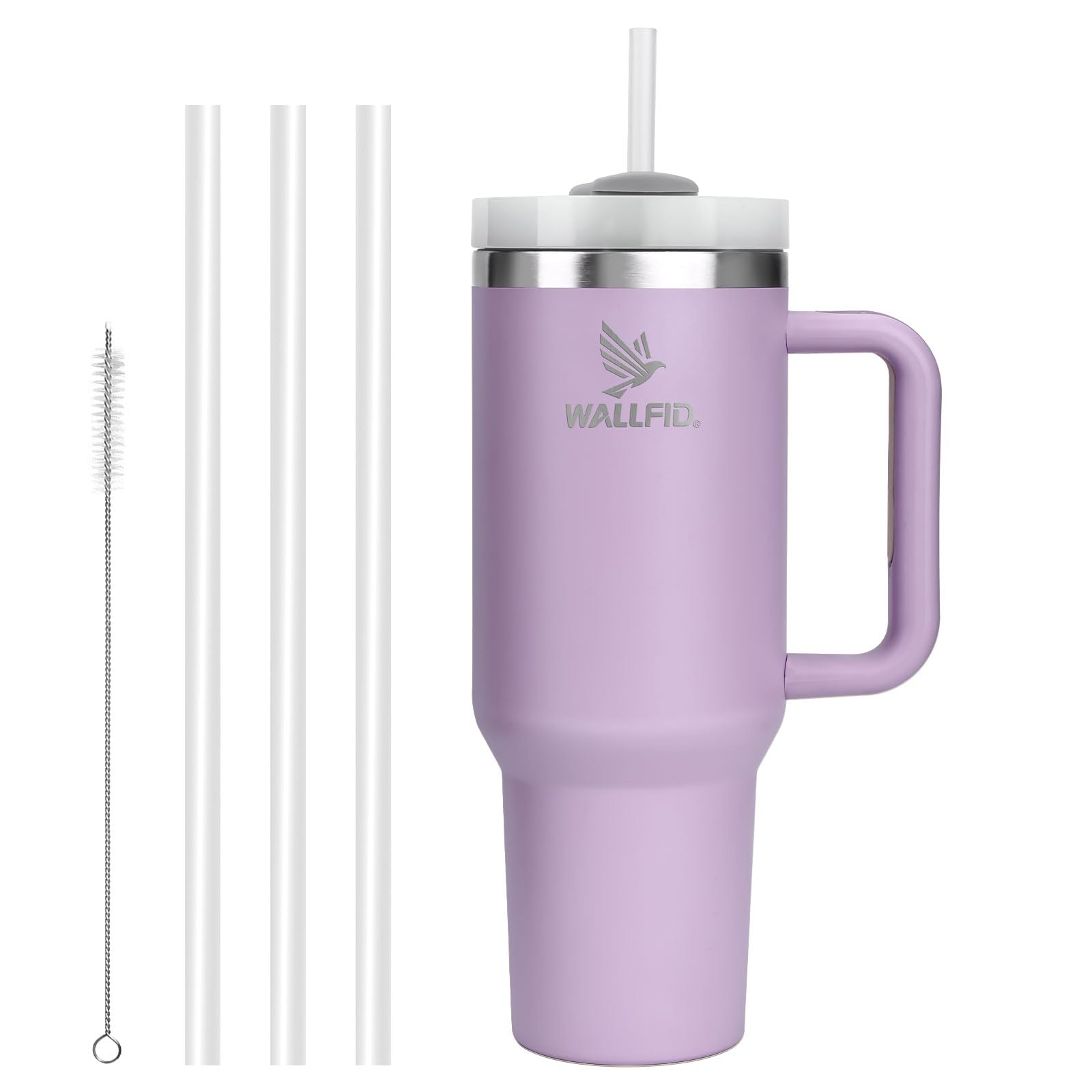 WALLFID Bicchiere da 40 once in acciaio inossidabile isolato sotto vuoto, con coperchio, 3 cannucce e 1 spazzola per cannuccia, ideale per bevande calde/fredde, perfetto per caffè, tè, frullati, ecc.