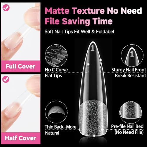 Image of UNA GELLA XXL Stiletto Nail Tips 312pcs Pre-Shape Extra Long Stiletto Nails | Pre Etched Full Cover No Need File Clear Fake Nails for Party DIY Art Salon 12 Sizes