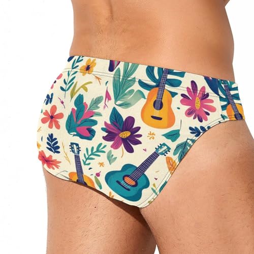 Tropical Colorful Guitar And Floral Men's Swim Trunks Briefs Swimsuit Swimwear Bathing for Underwear Beach4