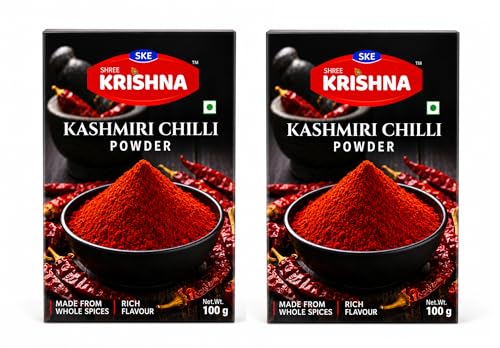 Image of SKE SHREE KRISHNA Kashmiri Red Chilli Powder 100g | Premium Kashmiri Lal Mirch Powder | Natural Color & Mild Spice for Cooking (Pack of 2)
