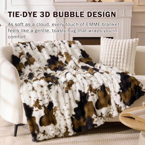 Image of EMME Faux Rabbit Fur Bubble Throw Blanket, Cow Print 60 inch x 80 inch