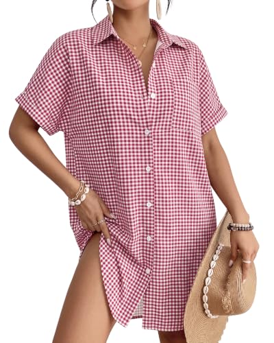 Image of Bsubseach Women Swimsuit Coverup Shirt Dress Button Down Bathing Suit Cover Up Beach Vacation Outfits