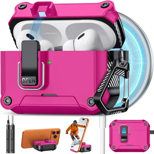 Image of Pohgelan for AirPods 2nd /1st Case with Safety Lock-Rose red | Magnetic Automatic Lock with Cleaning Kit&Keychain,Compatible with Magsafe