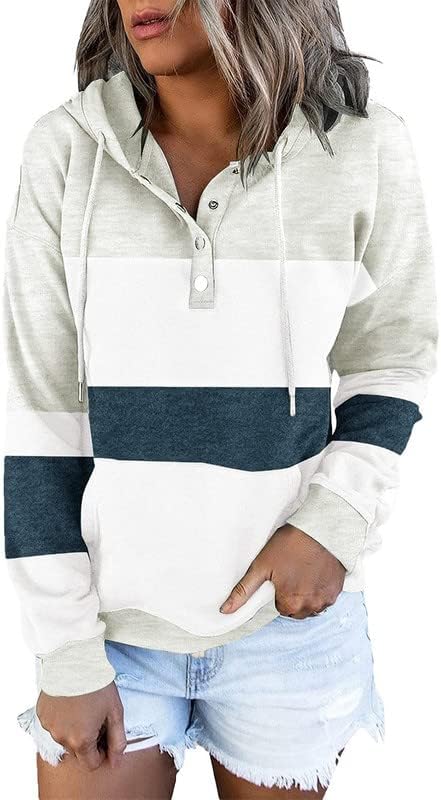 Dokotoo Womens Hooded Button Collar Drawstring Hoodies Pullover