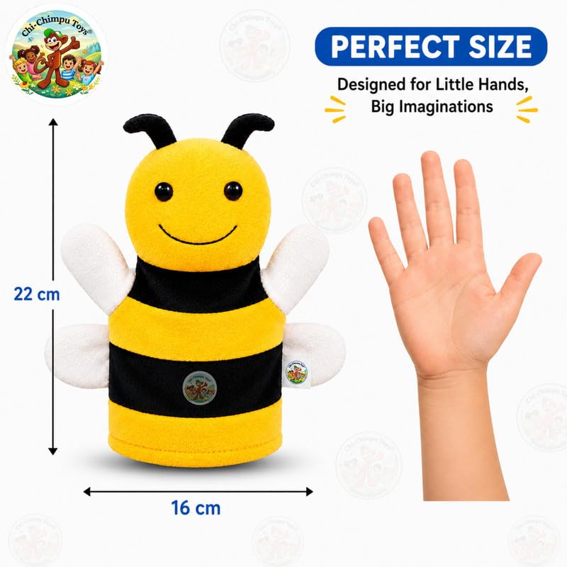 Image of Honeybee Puppet Soft Hand Puppet for Kids Role Play Storytelling Educational Toy