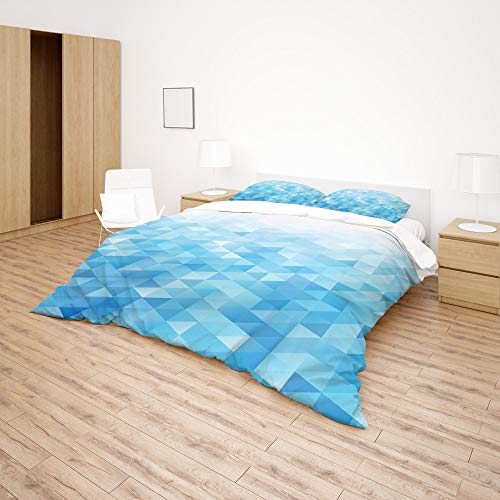 Parure de lit 3 pièces housse de couette mosaïque bleue polyester Queen Size