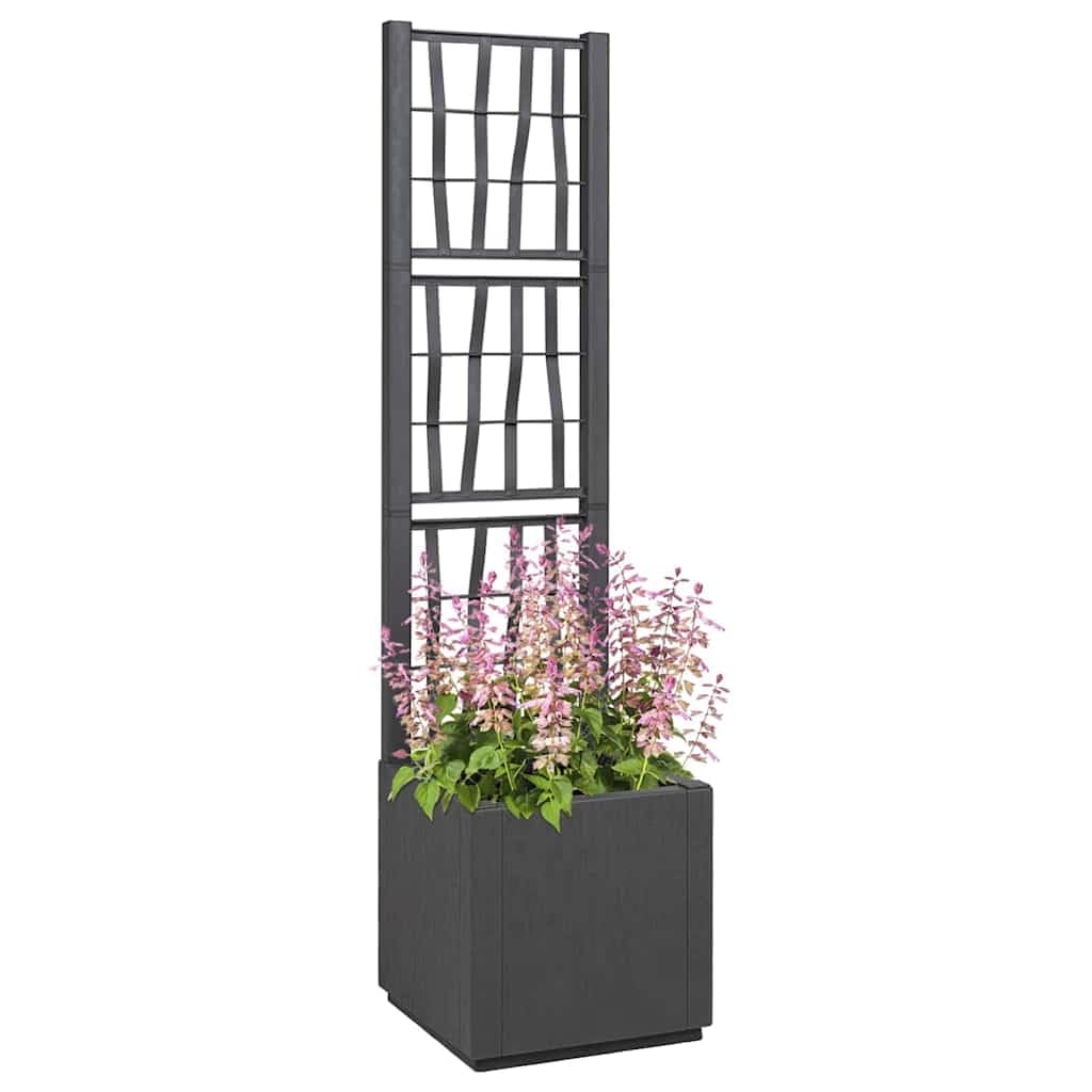 Bac à Fleurs avec Treillis Gris foncé 36 x 36 x 140 cm PP Pots & Cache-Pots Gris,42006500