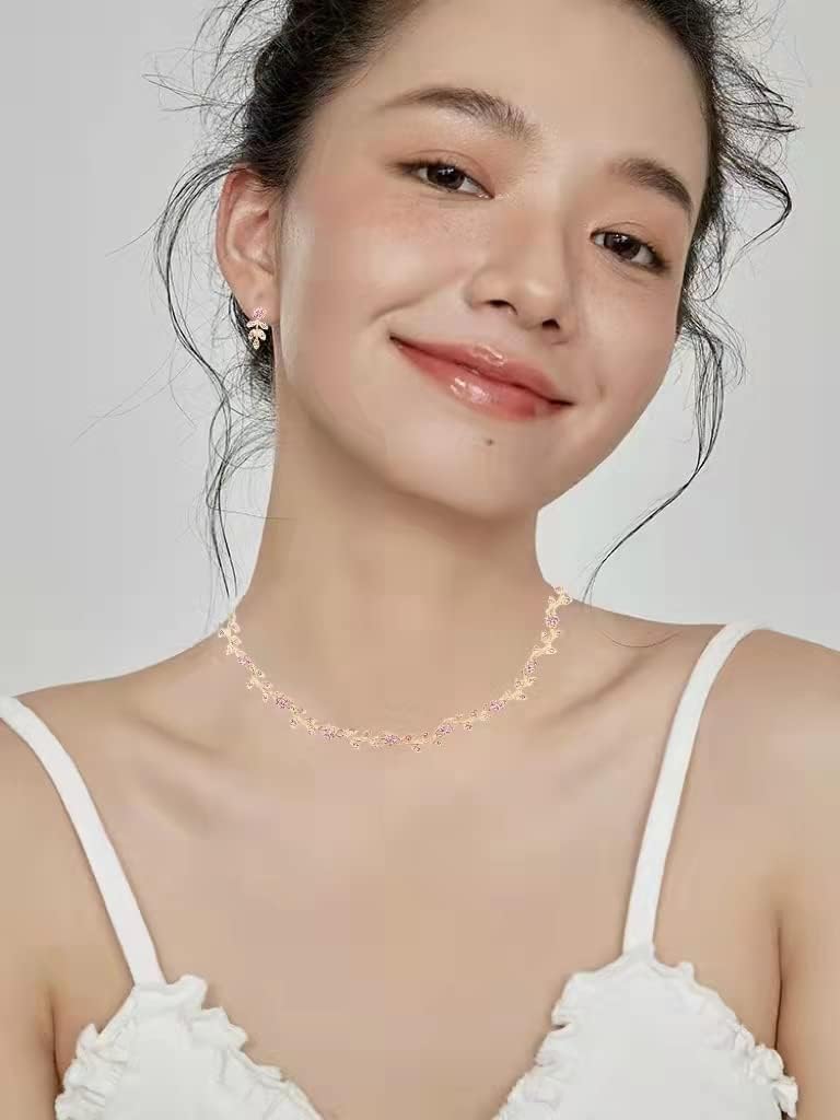 Austrian Crystal Rhinestone Choker Necklace Dangle Earring Link Bracelet Jewelry Set for Brides Bridesmaid Prom Costume Accessories for Women - Image 2