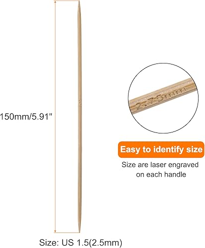 Miniatura 8 de HARFINGTON 5 agujas de tejer de bambú de doble punta tamaño US 11 (0.315 in) carbonizadas 6 pulgadas (5.9 in) rectas para proyectos de hilo de tejer