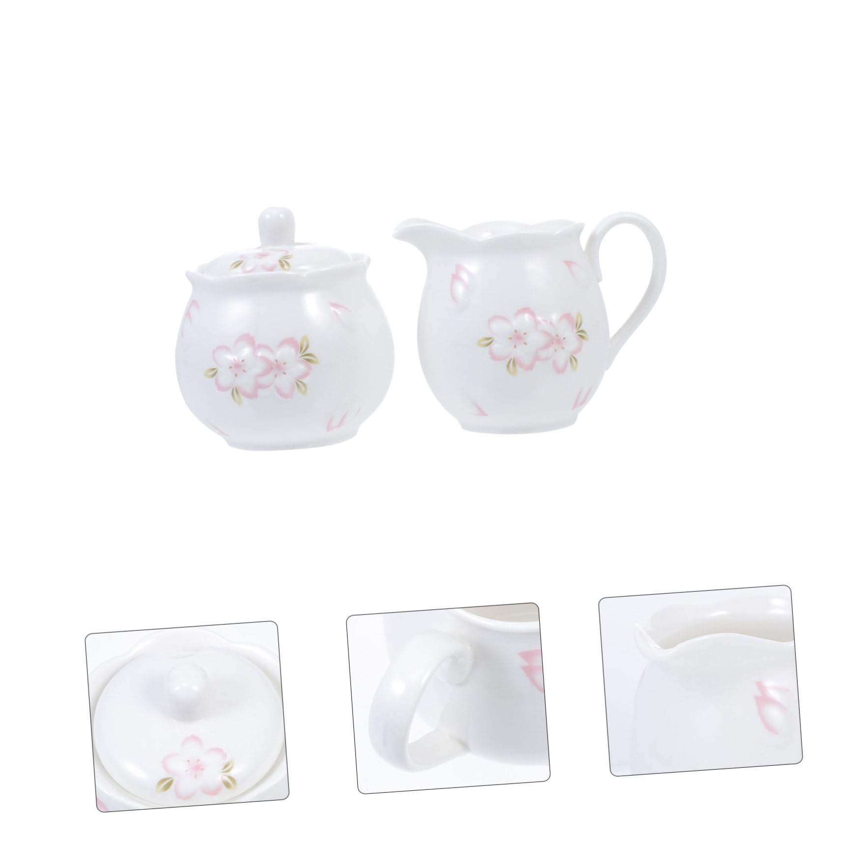 BESTYASH Pot à Lait et Sucrier avec Couvercle en Céramique Set 2 Pièces Poignée Facile à Saisir Design Créatif Blanc Élégant pour Pause Thé Détente