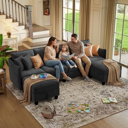 WorthFurni 112" Modular Sectional Sofa U Shape Couches with Storage Ottoman and Washable Cushion Cover for Living Room, Bedroom, Apartment(Black) - image 7
