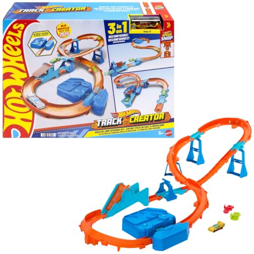Hot Wheels Circuito Supersalto Conjunto de pista con coche de juguete, caja de construcción exclusiva con propulsor motorizado, vehículo a escala 1:64 y pista Speed Snap, JDB49