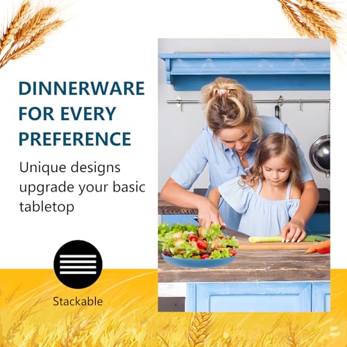 Image of Rubtlamp 16pcs Wheat Straw Dinnerware Set, Unbreakable Plates And Bowls Sets of 4, Plastic Plates Set Reusable (Cold Four Colors) for Camping