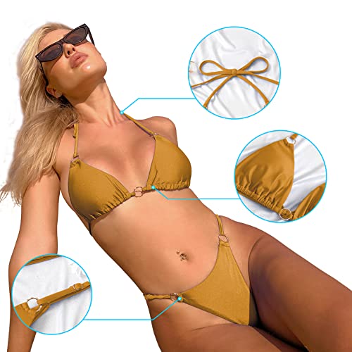 Image of MIKETAI Sexy Bikinis for Women 2 Piece Bikini Spaghetti Strap Swimsuits Solid Color Bathing Swimwear Triangle Bathing Suit