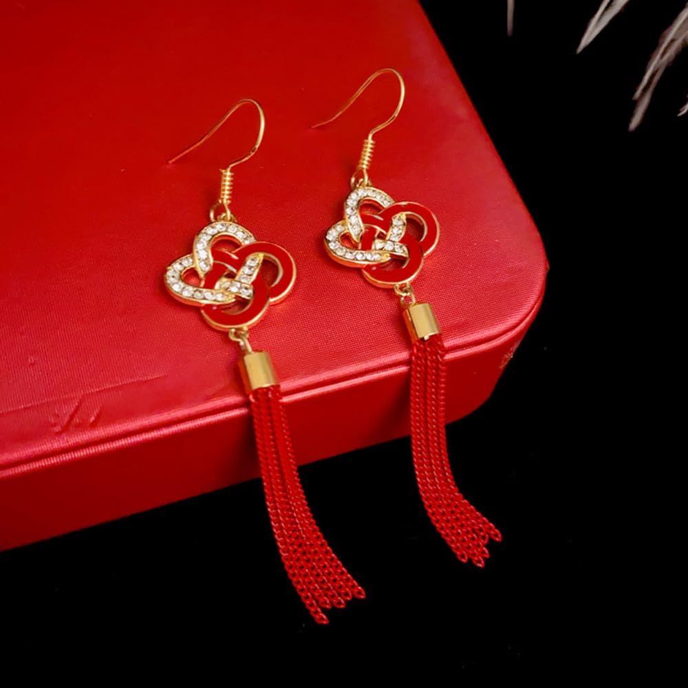 Chinese Knot Taseel Earring Chinese New Years Love Lucky Style Celebration Aesthetic Hanging Dangle Drop Asian Pretty Cubic Zirconia Hook Earring Crystal Spring Festival Jewelry Womens Ladies - Image 4
