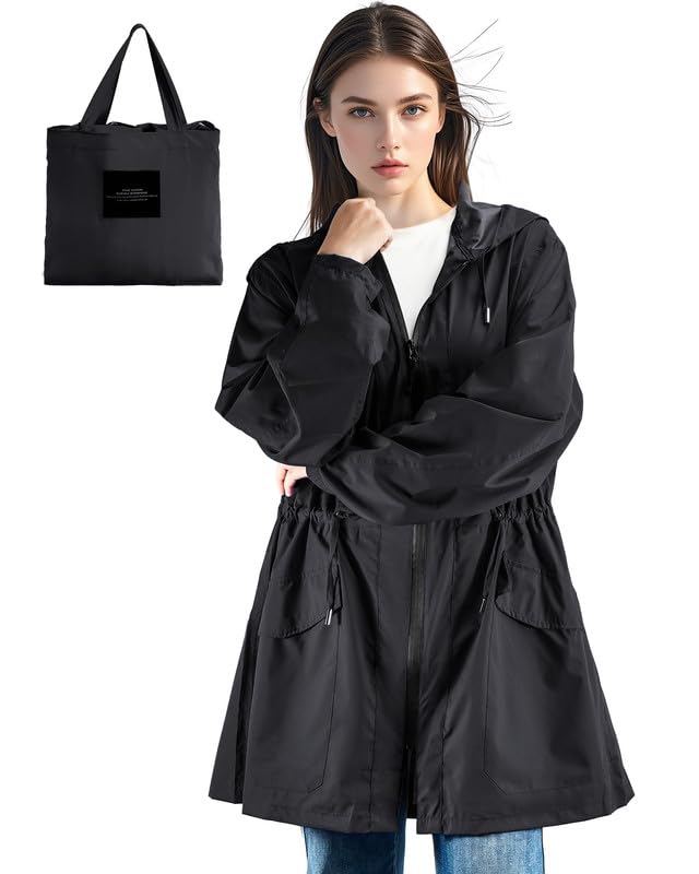 LAMA Regenmantel Damen Wasserdicht Regenponcho Regenjacke Ultraleicht Atmungsaktiv Regencape mit Kapuze Regenschutzbekleidung Raincoat Outdoorjacke Wanderjacke für Fahrrad Wandern Camping Reisen