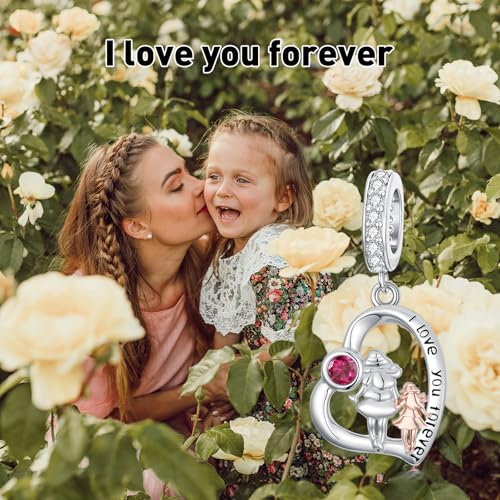 Image of PROESS Father Mother Daughter Charm fit Charms Bracelet Sterling Silver Charms for Bracelets Birthday Valentines Day Gifts for Daughter Mother Lover