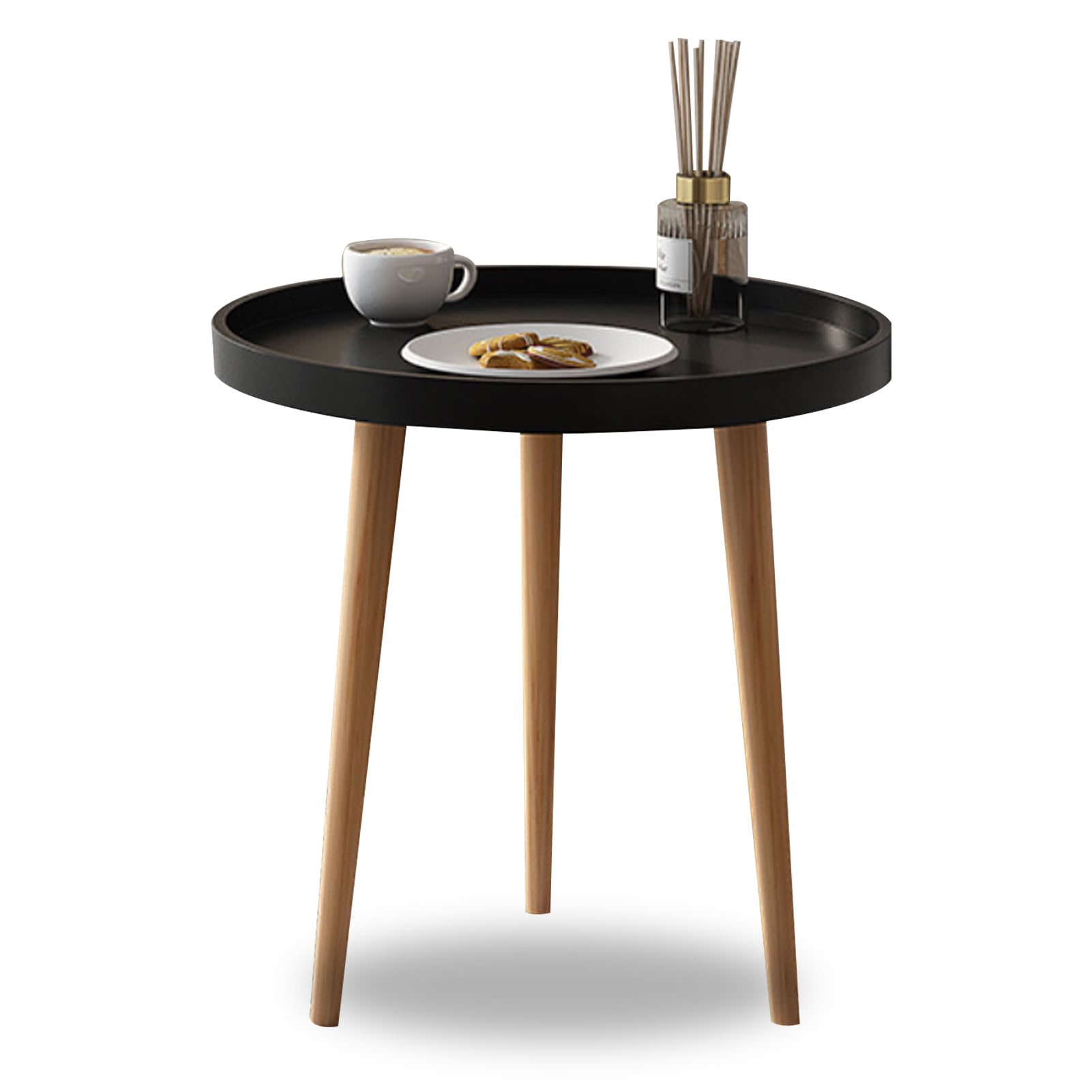 DAYONG Round Side Table, White Tray Nightstand Coffee End Table for Living Room, Bedroom, Small Spaces, Easy Assembly Bedside Table,40CM*40CM*44CM (Black)