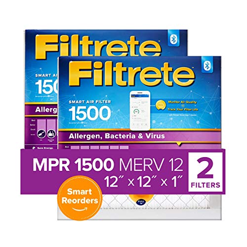 Filtrete 12x12x1, Smart Replenishable AC Furnace Air Filter, MPR 1500, Allergen, Bacteria & Virus, 2-Pack (exact dimensions 11.84 x 11.84 x 1) Filtrete 12x12x1, Smart Replenishable AC Furnace Air Filter, MPR 1500, Allergen, Bacteria & Virus, 2-Pack (exact dimensions 11.84 x 11.84 x 1)