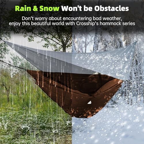 Image of Camping Hammock with Mosquito Net, Underquilt & Rain Fly Tarp - 2 Person Portable Hammock Set for Hiking, Backpacking, Travel, Backyard, Beach - Holds Up to 500lbs (Orange)