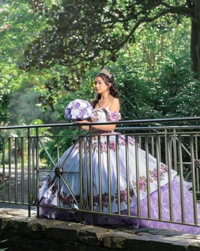Off Shoulder Mexican Quinceanera Dresses with Bow Organza Embroidery Prom Dress Puffy Ruffle Sweet 15 16 Dresses4