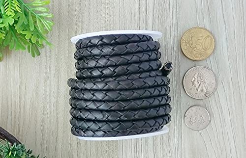 Cords Essentials Round Braided Genuine Leather String Bolo Cord, Rope For Jewelry Making, Necklaces, Bracelets, Wraps, Crafts And Hobby Projects (Matte Black, 5 Mm 5.46 Yards = 5 Mtr Spool) #TOP2