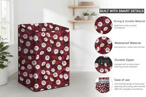 Image of Stylista PVC Washing Machine Cover Compatible for LG 10 KG Fully-Automatic Top Load T10SJMB1Z, Floral Pattern Red White