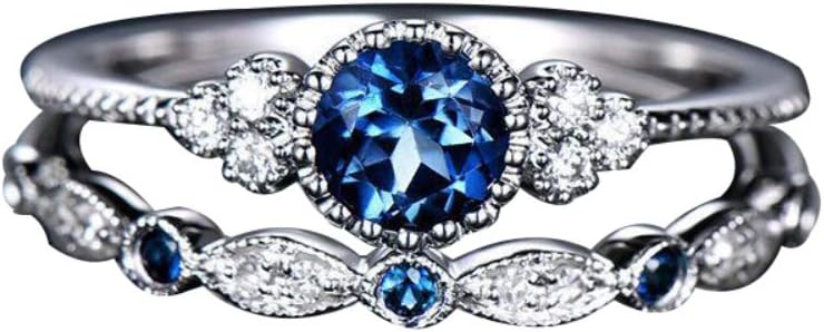 SEniutarmEngagement Love Rings Wedding Bands 2Pcs/Set Women Cubic Zirconia Inlaid Stackable Finger Ring Wedding Jewelry Gift for Women/Girl Finger Rings DIY Jewelry Gifts - Blue US 7