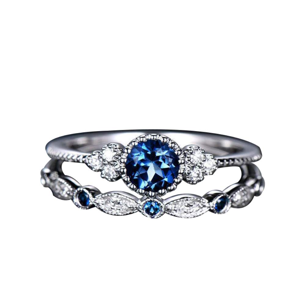 SEniutarmEngagement Love Rings Wedding Bands 2Pcs/Set Women Cubic Zirconia Inlaid Stackable Finger Ring Wedding Jewelry Gift for Women/Girl Finger Rings DIY Jewelry Gifts - Blue US 7
