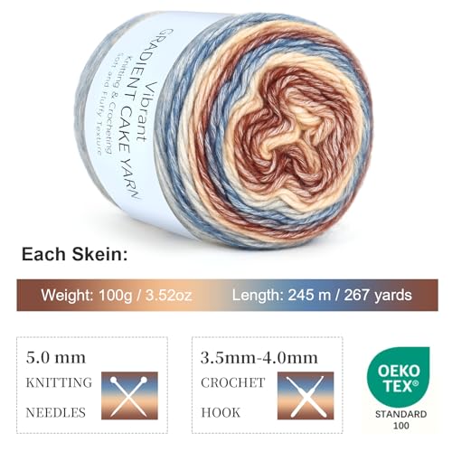 Image of Aeelike Cake Yarn for Crocheting, 6 Skeins Gradient Yarn 100g (3.52 oz) 245m (267 Yards) # 3 Light Weight -Soft Cake Yarns Fairyland Yarns for DIY Making Colorful Blanket Scarves Hat, Khaki Gradient