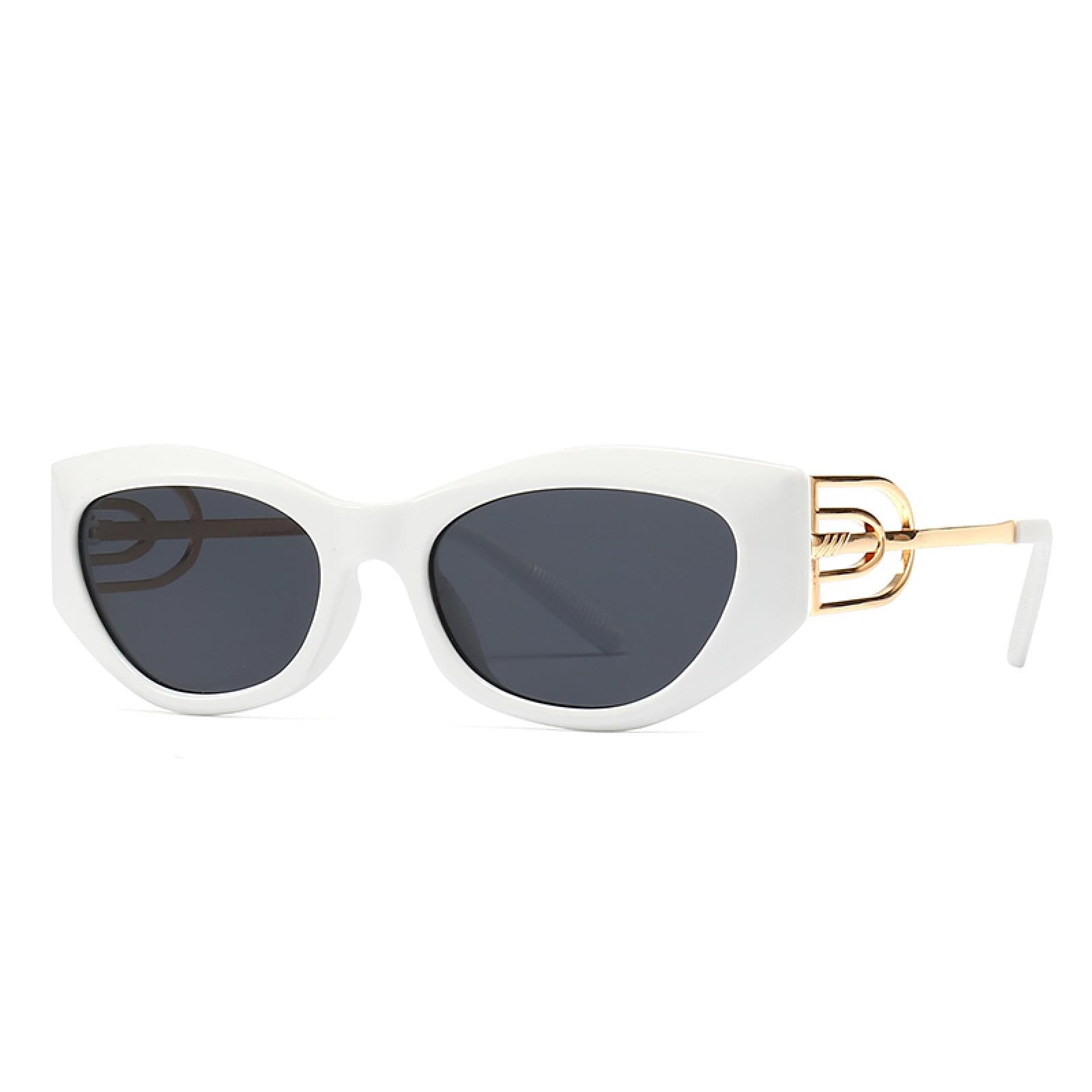 Occhiali da sole alla moda per uomo e donna, appositamente progettati per occhiali da sole a forma di occhio di gatto, aste retrò moderne con forma saltellante, occhiali da sole decorativi (BIANCO)