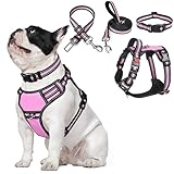 WINSEE 4 in 1 Dog Harness with Leash Set, Pet Harness No Pull for Medium Dog with Collar and Safety Belt, Double Sided Reflective Strip, Adjustable Dog Car Harness with Soft Padded Handle