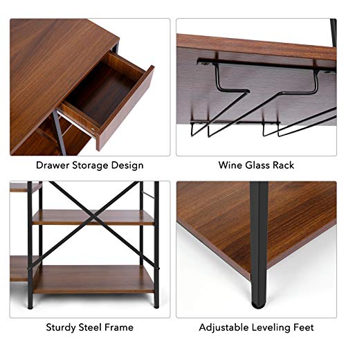 amzdeal Kitchen Bakers Rack with Storage Drawer, 4-Tier Microwave Stand with Glass Holder, 51.5Hx35.4Lx15.7W Inch, Kitchen Utility Storage Shelf, Microwave Oven Cooking Cart, Vintage Brown - Thumbnail 6