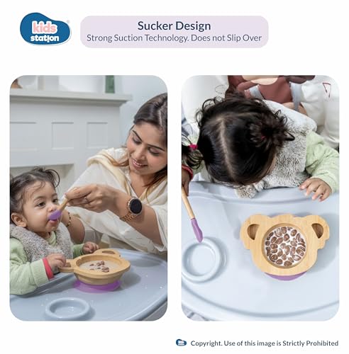 Image of Kids Station Koala Design 5-Piece Silicone Feeding Set for Babies | BPA-Free, Includes Suction Plate, Bowl, Spoon, Fork & Bib | Ideal for Infants & Toddlers (Set of 5 Koala Feeding Set, Purple)