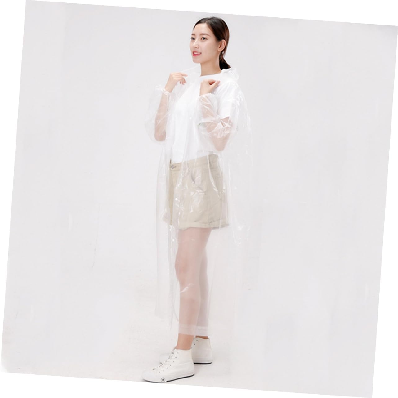 2pcs Non-disposable Lightweight Rain Poncho for Adults Windproof Eva Raincoat with Hood for Hiking Cycling Outdoor Activities Random Color