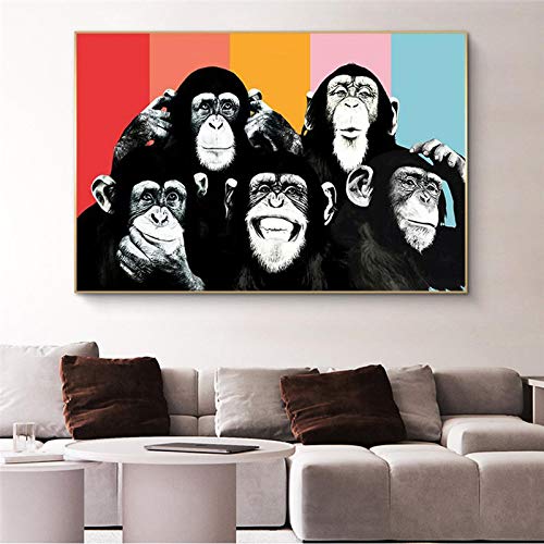 Toile singes graffiti 40x60cm tableau moderne coloré sans cadre pour salon