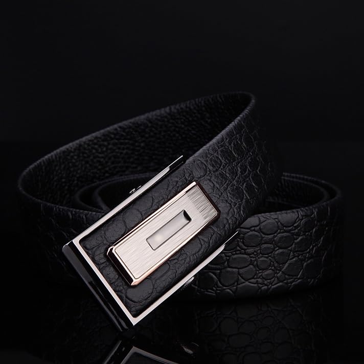 JSEIAJB Men's Automatic Buckle Cowhide Belt Men's Genuine Leather Belt and Pants Belt(110cm)3