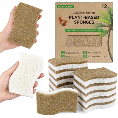 12 Pack Biodegradable Kitchen Dish Sponges, Natural Plant-Based Coconut Fiber and Compostable...