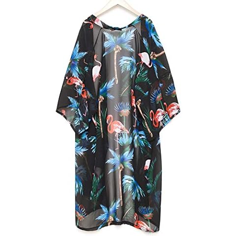 Central Chic Women's Pretty Kaftans Kimonos Beach Cover Up Evening Top Blouse Loose Fit One Size Fits All (Long Black Floral) Cover