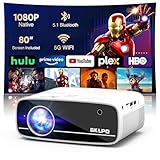 【Projector Screen Included】 4K Projector with WiFi 6 and Two-Way Bluetooth, Native 1080P Portable Outdoor Movie Projector with Electric Keystone, Mini Projector Compatible with HDMI, USB, Smartphone