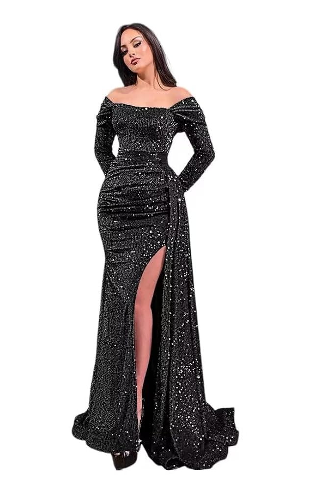 パーティードレス Faux Sleeve Sparkling Prom Gown Amazon.com: vintys Sparkly Women's Sequin Long Prom Dresses